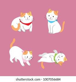 Cartoon cute actions orange and white cat vector. Pink background.