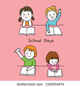 Cartoon cute actions students in classroom vector.