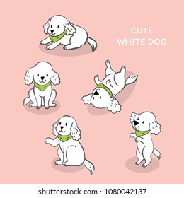 Cartoon cute actions white dog vector.