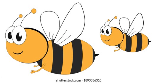 cartoon cute and adorable bee family. Vector of two bees flying towards the left