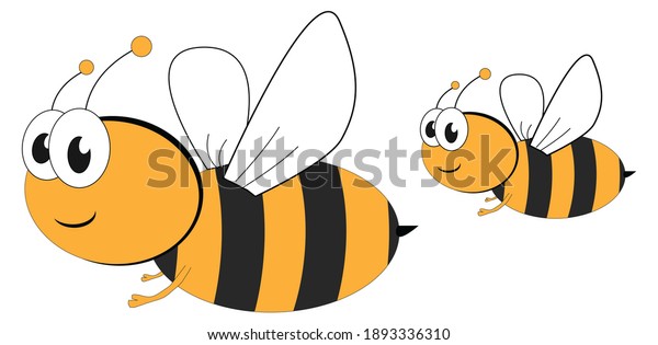 かわいいかわいい蜂の家族の漫画 2匹のミツバチが左に飛ぶベクター画像 のベクター画像素材 ロイヤリティフリー