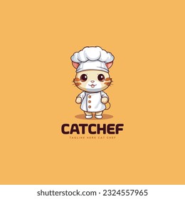 cartoon cute adorable cat wearing chef clothes. cat to chef mascot logo vector illustration