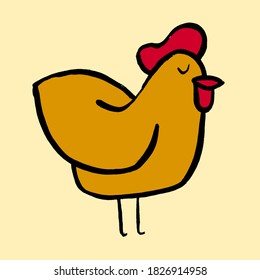 Cartoon cute adorable chicken. Vector doodle illustration. Funny easter little chick character. Easter Childish animal in grunge style. Hand-drawn icon for banner, poster, social media cards.