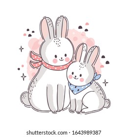 Cartoon cute adorable family white rabbits vector.