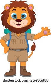 cartoon cute adventure lion waving
