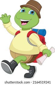 cartoon cute adventure turtle waving