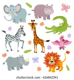 Cartoon cute african savanna animals vector set