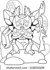 cartoon cute alien, coloring book, funny illustration