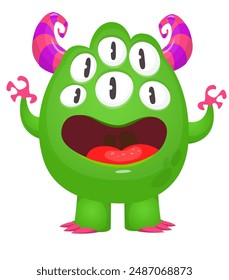 Cartoon cute alien with funny excited face expression waving hands . Vector illustration isolated on white. Halloween design.