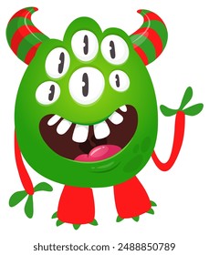 Cartoon cute alien with funny excited face expression waving hands . Vector illustration isolated on white. Halloween design.