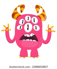 Cartoon cute alien with funny excited face expression waving hands . Vector illustration isolated on white. Halloween design.