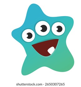 Cartoon cute alien with funny excited face expression