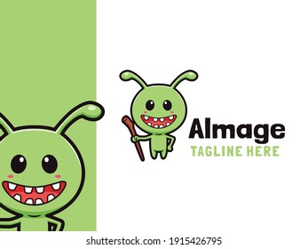 Caricatura lindo personaje de imagen alienígena logo ilustración de diseño vectorial