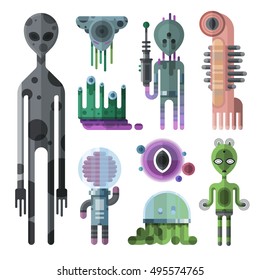 Cartoon cute alien monsters vector set