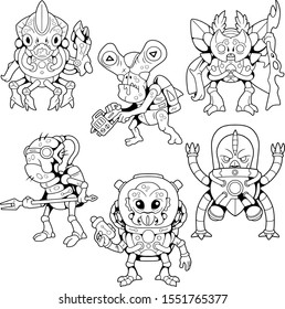 cartoon cute aliens, coloring book, set of pictures