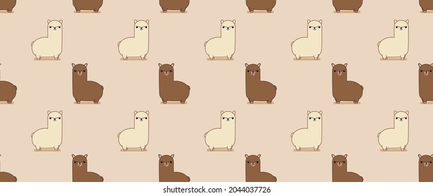 Cartoon cute alpaca seamless pattern vector wallpaper background.