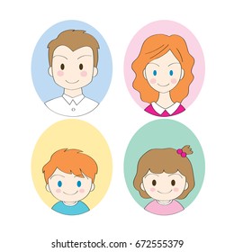 Cartoon cute American family, Parents and children colorful background vector.