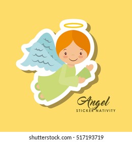 cartoon cute angel character over yellow background. sticker nativity design. vector illustration