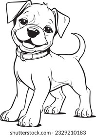 Cartoon Cute Animal Coloring Page for Kids. Baby dog. American Bully. Black and white vector illustration for coloring book