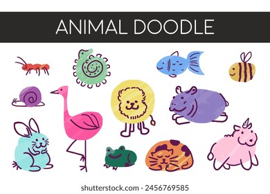 Cartoon cute animal doodle for kids. Simple abstract drawing of friendly looking wildlife illustration 