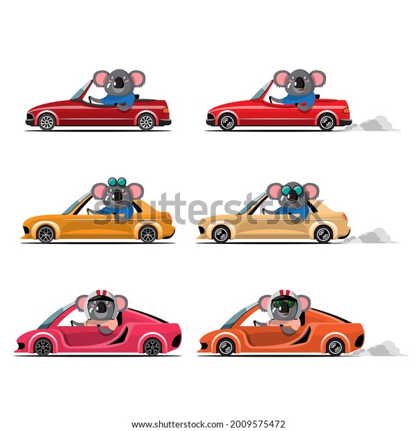 Cartoon cute\
animal drive car on the road. Animal driver, pets vehicle and sheep\
happy in car. Cartoon style hand drawn for printing, card, t shirt,\
banner, product vector\
illustration
