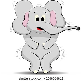 cartoon cute animal elephant sanding with frightened