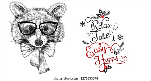 Cartoon cute animal in glasses and bow tie
