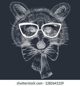 Cartoon cute animal in glasses and bow tie