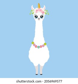 Cartoon cute animal for invitations and baby cards. Festive llama vector illustration for holiday. Clip art llama. Cute animal illustrations svg