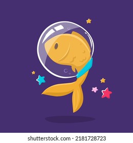Cartoon cute animals astronaut fish in space cosmos for design, books, print, design, poster, greeting card, postcard