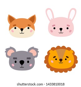 Cartoon cute animals for baby card and invitation. A collection of small animals in the children's style. Set. Vector illustration. bunny, fox, koala