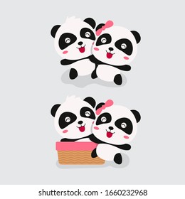Cartoon cute animals for baby card and invitation. Vector illustration. panda, baby panda