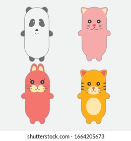Cartoon cute animals for baby card and invitation. cat, panda, rabbit, tiger Vector illustration. 