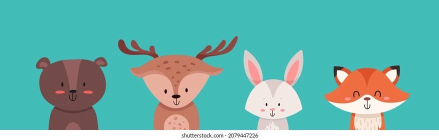 Cartoon cute animals for baby card and Shower party invitation. Vector illustration for your design