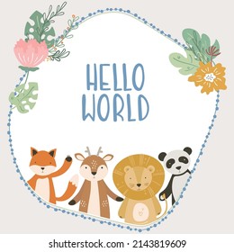 Cartoon cute animals baby card with text