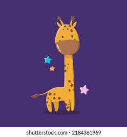 Cartoon cute animals for baby card and invitation giraffe in space cosmos for design, books, print, design, poster, greeting card, postcard
