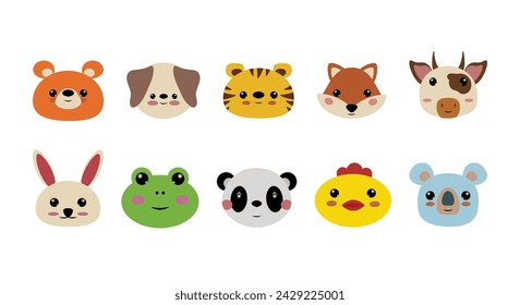 Cartoon cute animals for baby cards and invitations, 10 Cute animals vector collection
