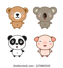 Cartoon cute animals. Bear panda pig and koala vector illustration.  