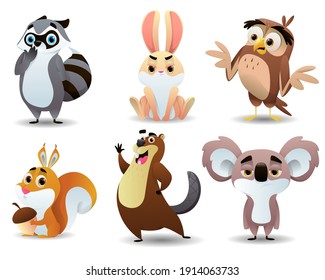 Caricatura de la colección de animales adorables. Ilustración del vector 