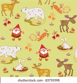cartoon cute animals and gnome