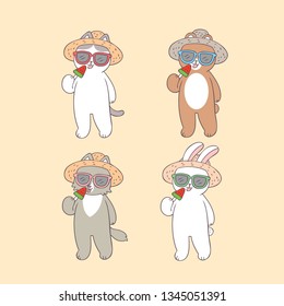 Cartoon cute animals in summer vector.