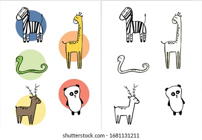 Cartoon cute animals . ( vector illustration)