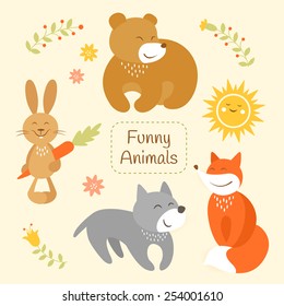 Cartoon cute animals vector set
