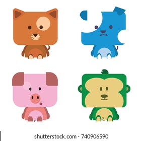 Cartoon cute animals vector set,