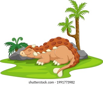 Cartoon cute ankylosaurus dinosaur sleeping