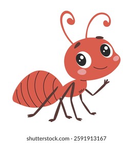 Cartoon cute ant isolated on white background. Vector illustration in a flat style.