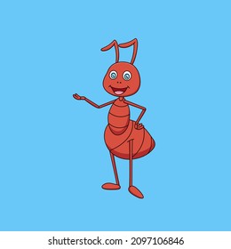 Caricatura linda hormiga sonriendo.Ilustración vectorial