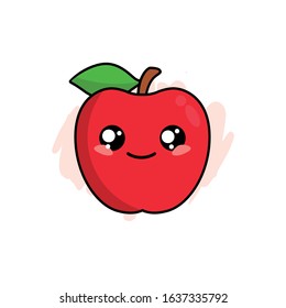 Cartoon of Cute Apple Character Design, Apple Icon Illustration Template Vector