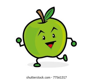 Cartoon Cute Apple dancing Character - Vector mascot