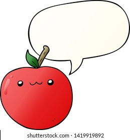 caricatura manzana linda con burbuja de voz en un estilo de gradiente suave